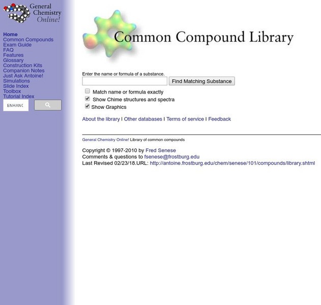 General Chemistry Online: Common Compound Library Handout General Chemistry Online: Common Compound Library Handout