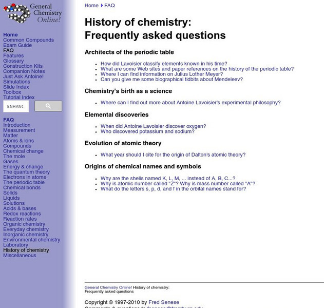 General Chemistry Online: History of Chemistry Handout General Chemistry Online: History of Chemistry Handout