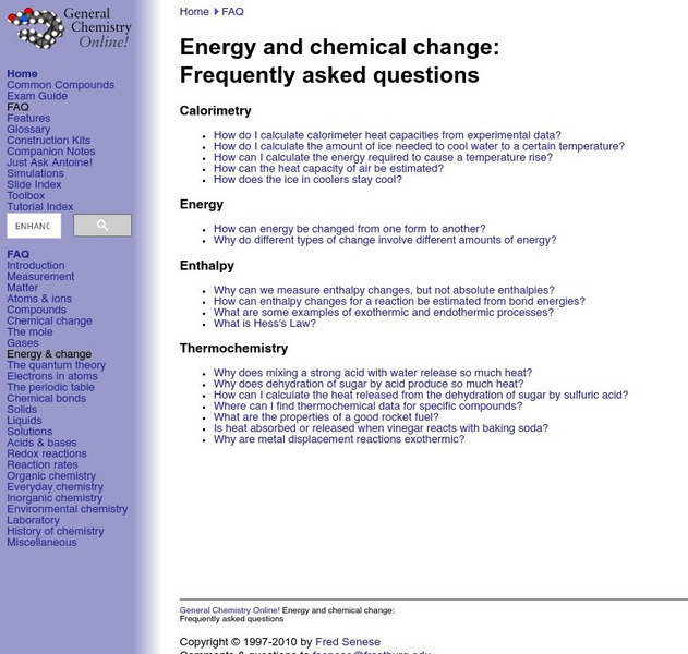 General Chemistry Online: Energy and Chemical Change Faq Handout General Chemistry Online: Energy and Chemical Change Faq Handout