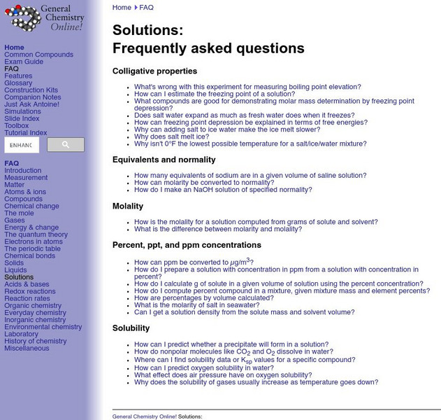 General Chemistry Online: Solutions Faq Handout General Chemistry Online: Solutions Faq Handout