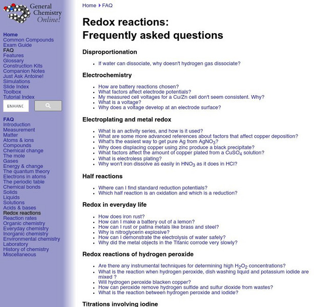 General Chemistry Online: Redox Reactions Faq Handout General Chemistry Online: Redox Reactions Faq Handout