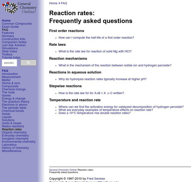 General Chemistry Online: Reaction Rates Handout General Chemistry Online: Reaction Rates Handout