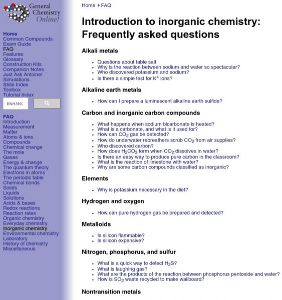 General Chemistry Online: Introduction to Inorganic Chemistry Faq Handout General Chemistry Online: Introduction to Inorganic Chemistry Faq Handout