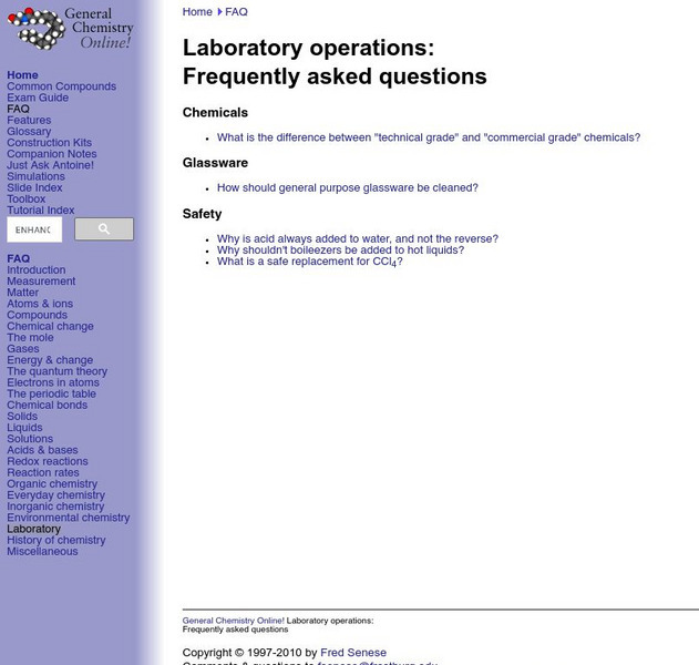 General Chemistry Online: Laboratory Operations Faq Handout General Chemistry Online: Laboratory Operations Faq Handout