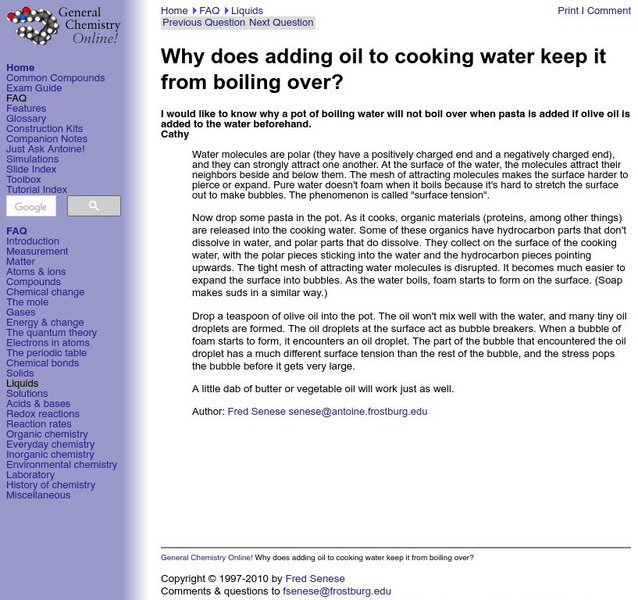 Frostberg University: Surface Tension in Liquids Handout Frostberg University: Surface Tension in Liquids Handout