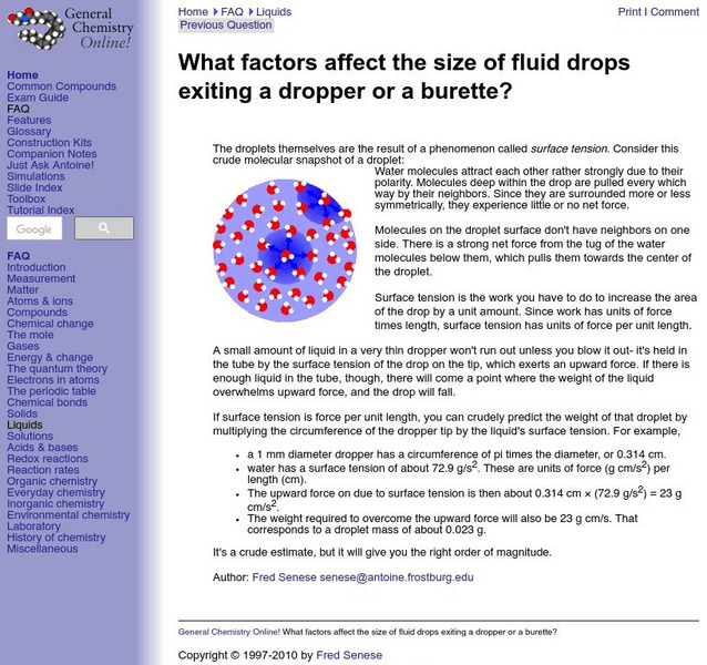 Frostberg University: Surface Tension and Droplet Size Handout Frostberg University: Surface Tension and Droplet Size Handout