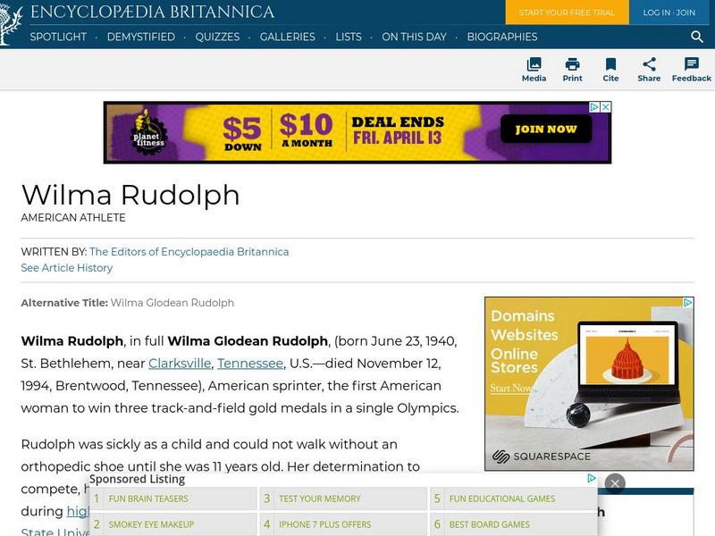 Encyclopedia Britannica: Wilma Rudolph Handout Encyclopedia Britannica: Wilma Rudolph Handout