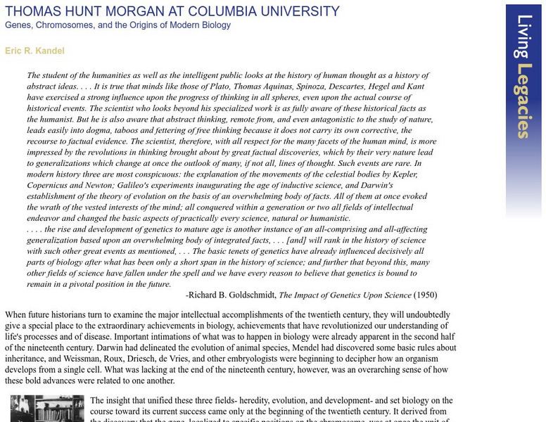 Columbia University: Thomas Hunt Morgan Handout Columbia University: Thomas Hunt Morgan Handout