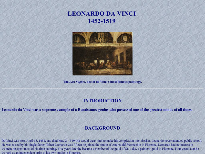 Renaissance Personalities Student Home Page: Leonardo Da Vinci Unknown Type Renaissance Personalities Student Home Page: Leonardo Da Vinci Unknown Type