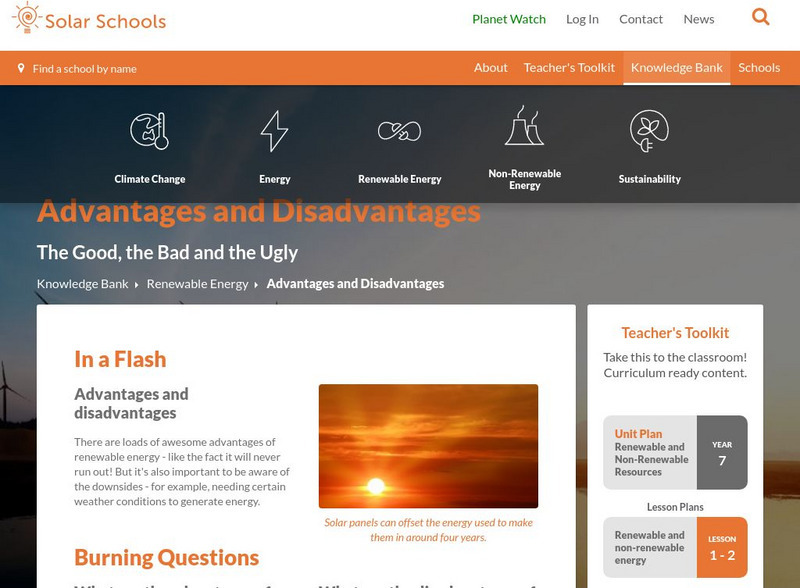 Solar Schools: The Advantages and Disadvantages of Renewable Energy Article Solar Schools: The Advantages and Disadvantages of Renewable Energy Article