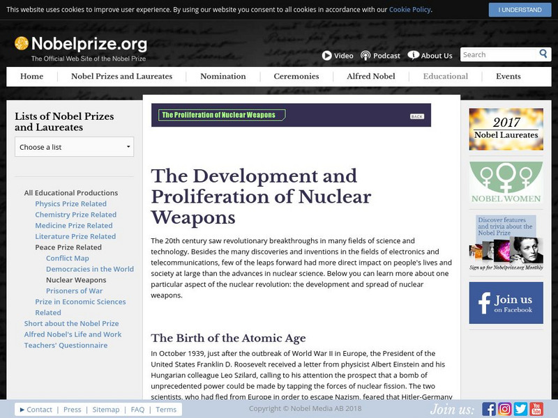 The Nobel Prize: The Development and Proliferation of Nuclear Weapons Article The Nobel Prize: The Development and Proliferation of Nuclear Weapons Article
