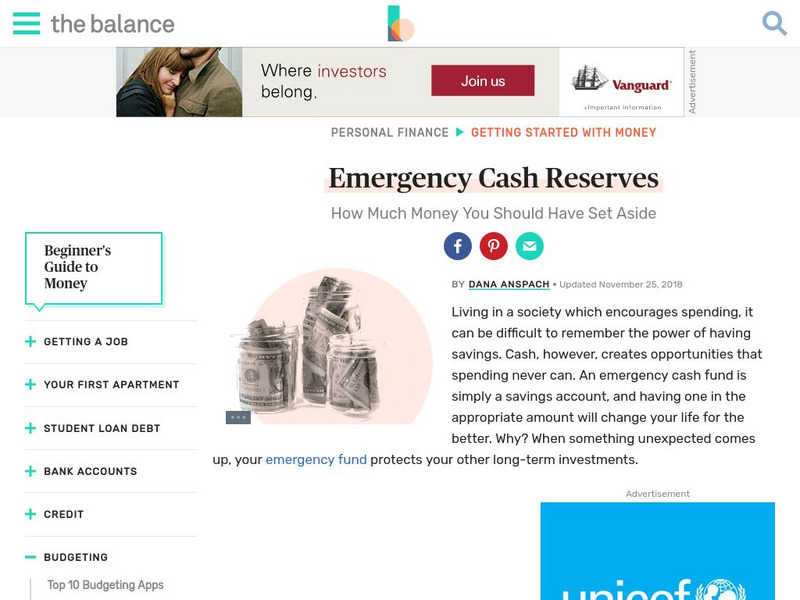 The Balance: Emergency Cash Reserves: How Much Money You Should Have Set Aside Website