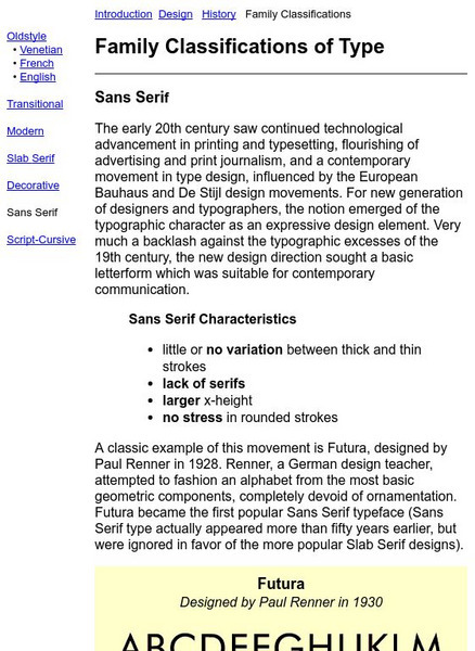 Family Classifications of Type: Sans Serif Article Family Classifications of Type: Sans Serif Article