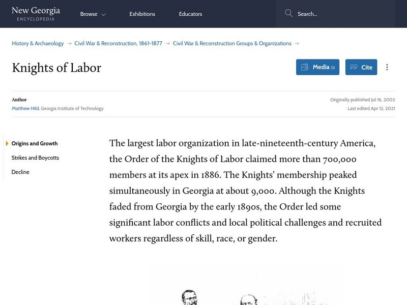 New Georgia Encyclopedia: Knights of Labor Handout New Georgia Encyclopedia: Knights of Labor Handout