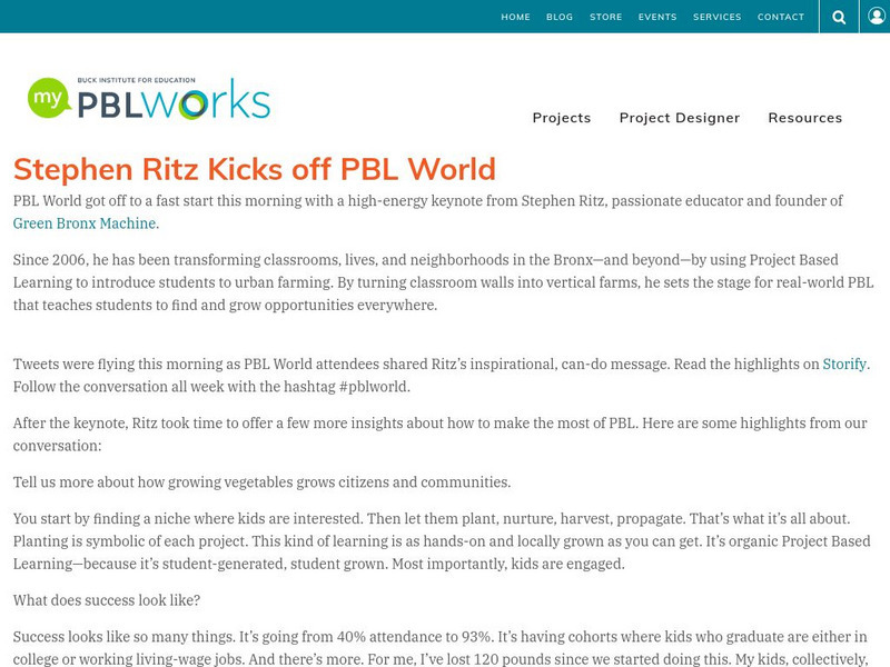 Pbl Works: Stephen Ritz Kicks Off Pbl World Professional Doc Pbl Works: Stephen Ritz Kicks Off Pbl World Professional Doc