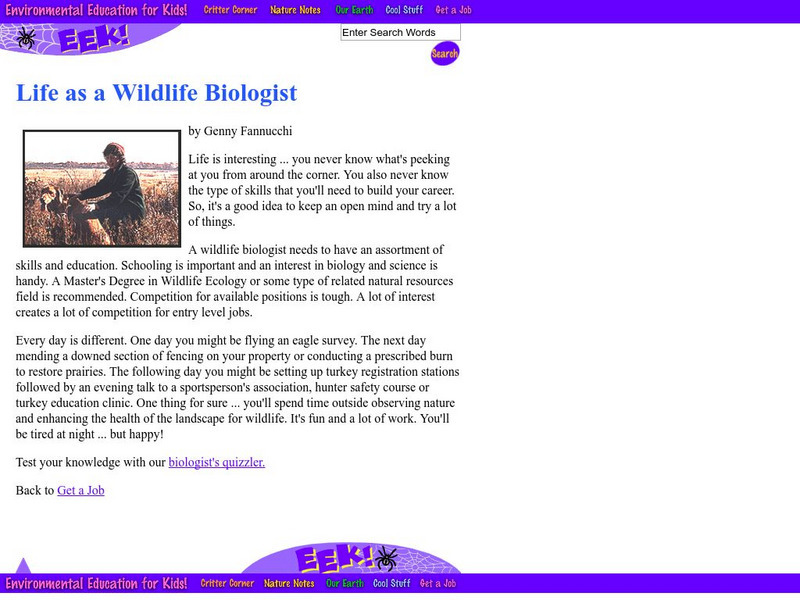 Eek!: Life as a Wildlife Biologist Handout Eek!: Life as a Wildlife Biologist Handout