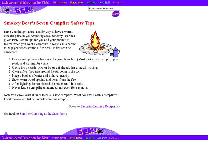 Eek!: Smokey Bear's Seven Campfire Safety Tips Website Eek!: Smokey Bear's Seven Campfire Safety Tips Website