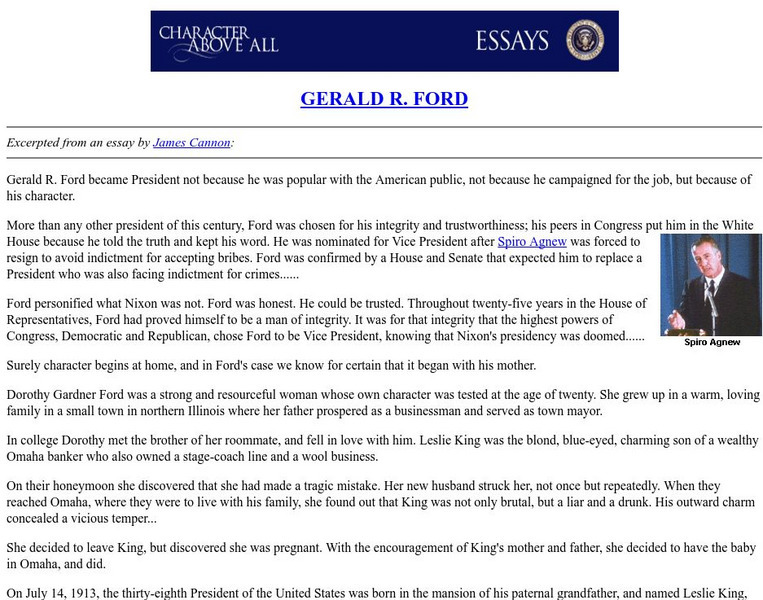 Pbs: Character Above All: Gerald Ford Website Pbs: Character Above All: Gerald Ford Website