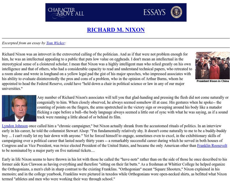 Pbs Character Above All: Richard M. Nixon Website Pbs Character Above All: Richard M. Nixon Website