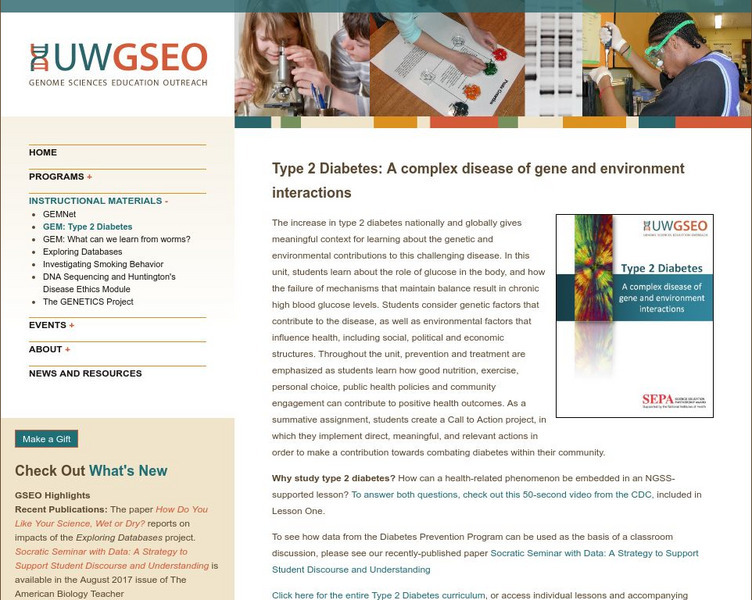 Genome Sciences Education Outreach: Type 2 Diabetes Lesson Plan Genome Sciences Education Outreach: Type 2 Diabetes Lesson Plan