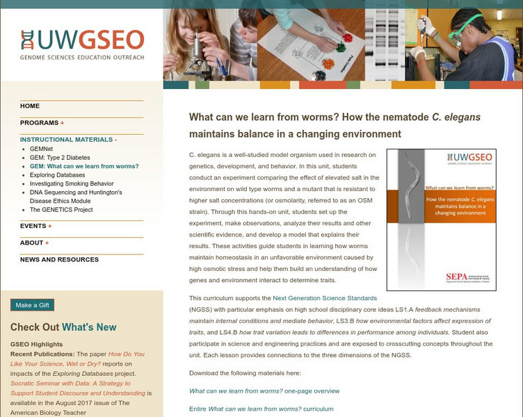Genome Sciences Education Outreach: What Can We Learn From Worms? Lesson Plan Genome Sciences Education Outreach: What Can We Learn From Worms? Lesson Plan
