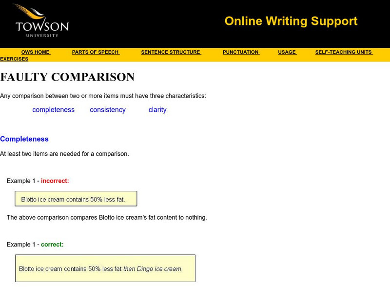 Towson University: Online Writing Support: Faulty Comparison Handout Towson University: Online Writing Support: Faulty Comparison Handout
