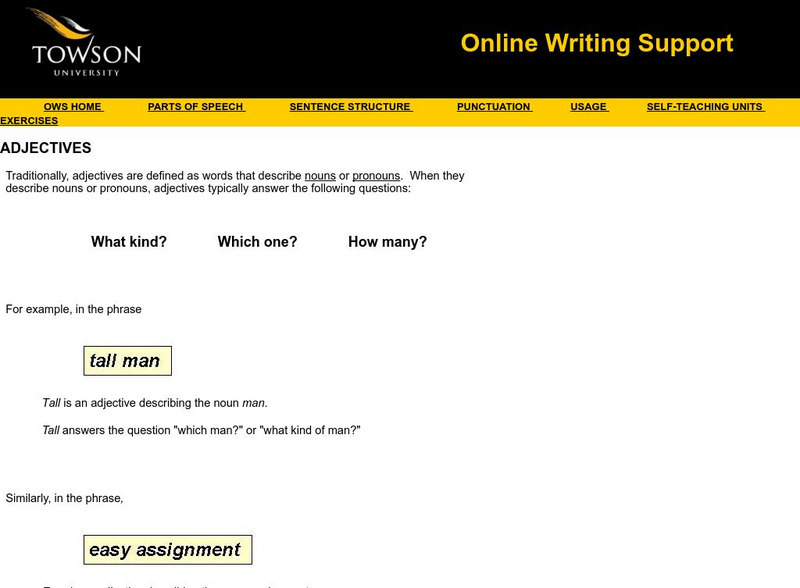 Towson University: Online Writing Support: Adjectives Handout Towson University: Online Writing Support: Adjectives Handout
