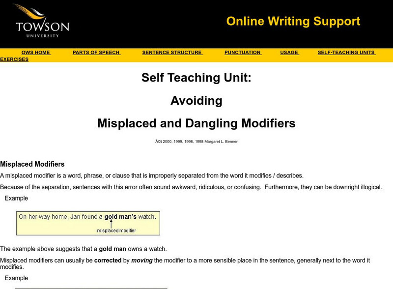 Towson University: Self Teaching Unit: Avoiding Misplaced and Dangling Modifiers Unit Plan