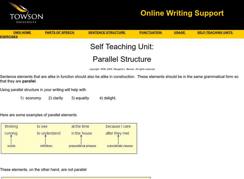 Towson University: Ows: Self Teaching Unit: Parallel Structure Unit Plan