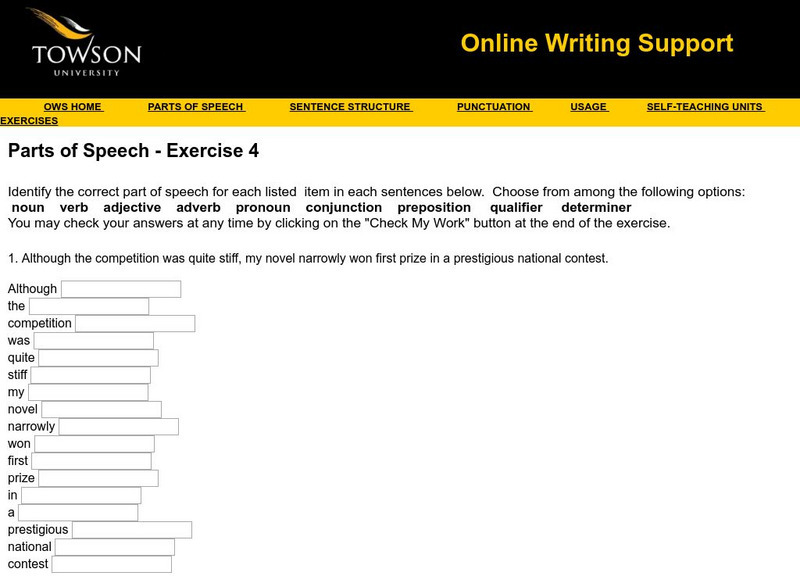 Towson University: Ows: Parts of Speech Exercise 4 Unknown Type