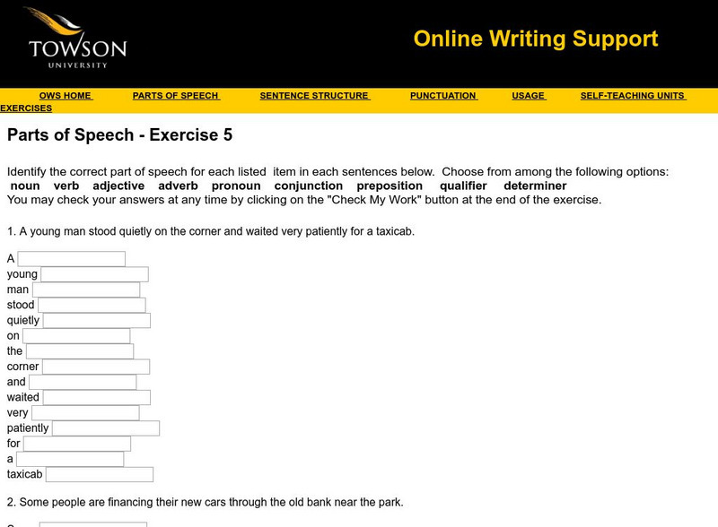 Towson University: Online Writing Support: Parts of Speech Exercise 5 Unknown Type