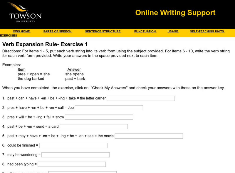 Towson University: Ows: Verb Expansion Rule Exercise 1 Unknown Type Towson University: Ows: Verb Expansion Rule Exercise 1 Unknown Type