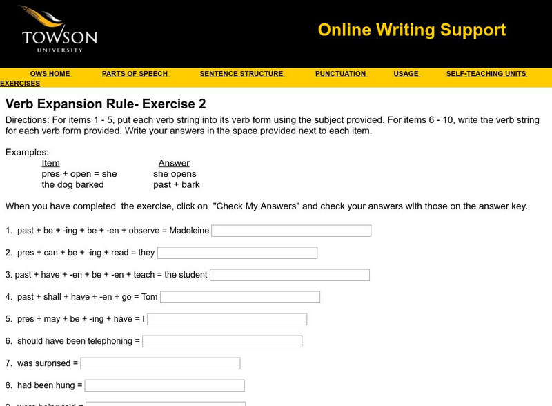 Towson University: Ows: Verb Expansion Rule Exercise 2 Unknown Type Towson University: Ows: Verb Expansion Rule Exercise 2 Unknown Type