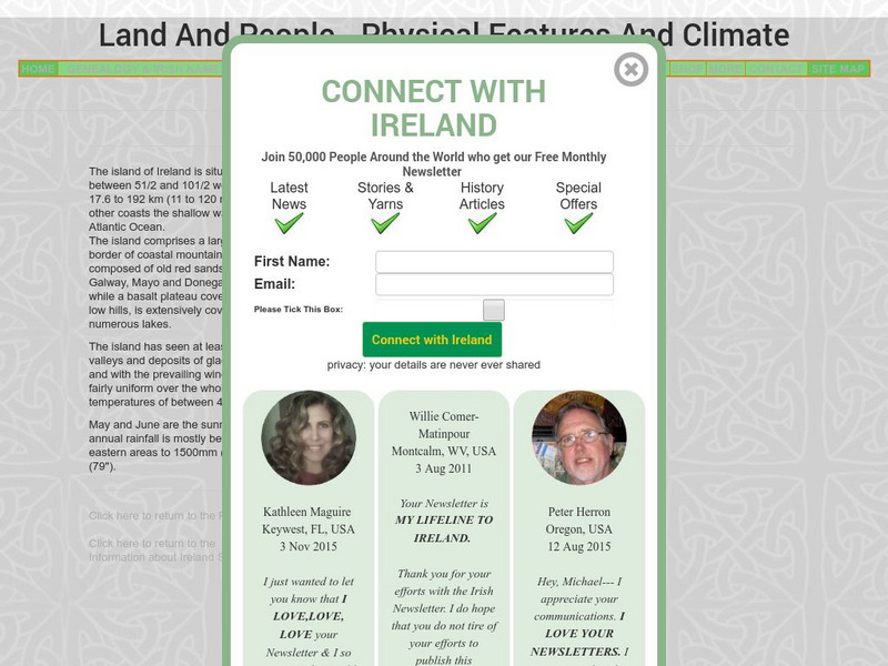 Land and People Physical Features and Climate (Ireland) Handout Land and People Physical Features and Climate (Ireland) Handout