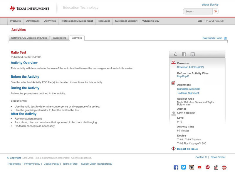 Texas Instruments: Ratio Test Activity Texas Instruments: Ratio Test Activity