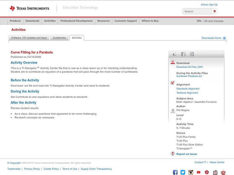 Texas Instruments: Curve Fitting for a Parabola Activity Texas Instruments: Curve Fitting for a Parabola Activity