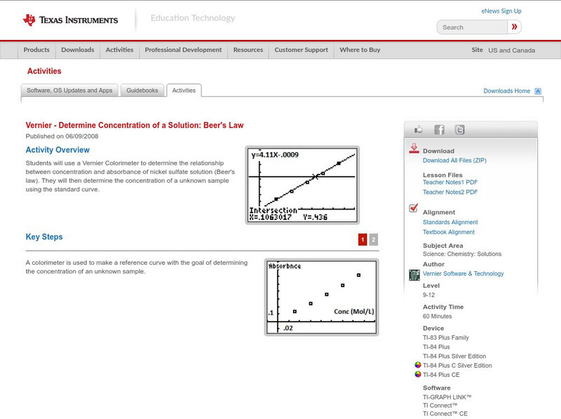 Texas Instruments: Determine Concentration of a Solution: Beer's Law Activity