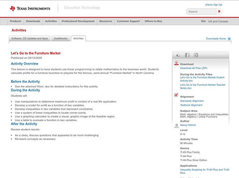 Texas Instruments: Let's Go to the Furniture Market Activity Texas Instruments: Let's Go to the Furniture Market Activity