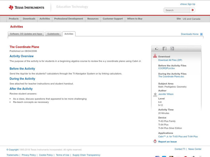 Texas Instruments: The Coordinate Plane Activity