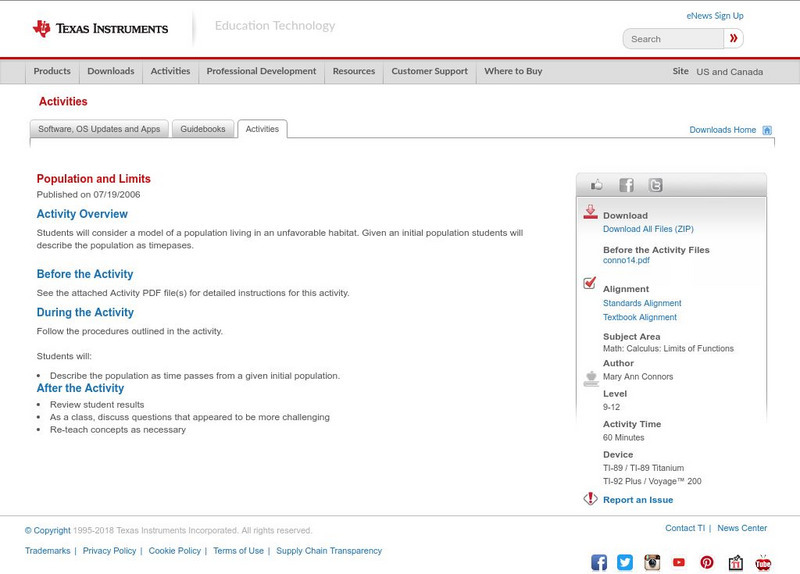 Texas Instruments: Population and Limits Activity Texas Instruments: Population and Limits Activity