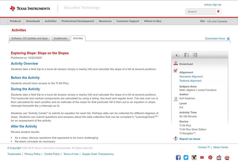 Texas Instruments: Exploring Slope: Slope on the Slopes Activity