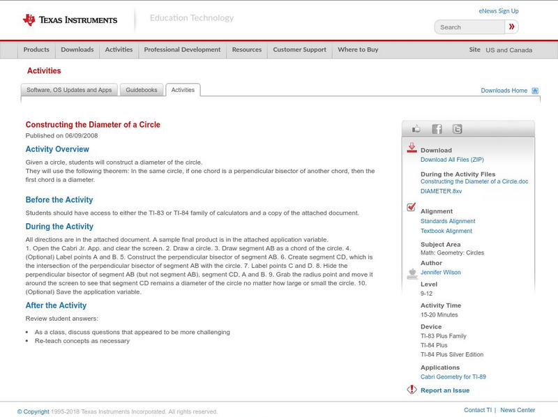 Texas Instruments: Constructing the Diameter of a Circle Activity Texas Instruments: Constructing the Diameter of a Circle Activity