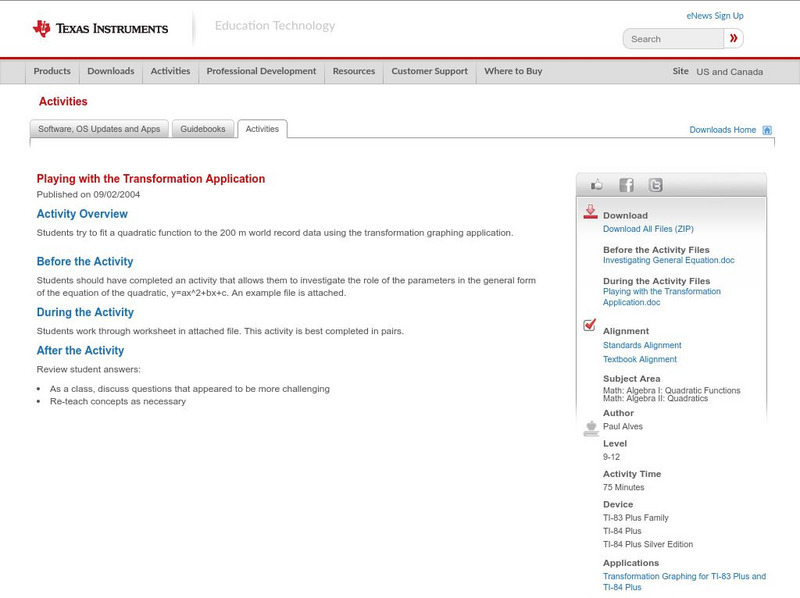 Texas Instruments: Playing With the Transformation Application Activity Texas Instruments: Playing With the Transformation Application Activity