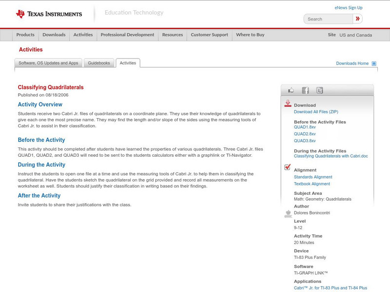 Texas Instruments: Classifying Quadrilaterals Activity Texas Instruments: Classifying Quadrilaterals Activity