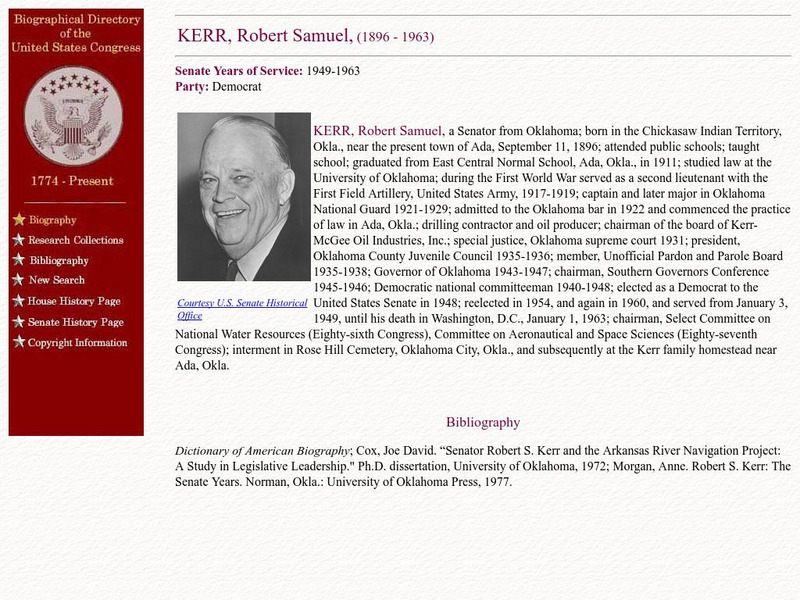 Loc: Biographical Directory of the u.s. Congress: Congress: Robert S. Kerr Handout Loc: Biographical Directory of the u.s. Congress: Congress: Robert S. Kerr Handout