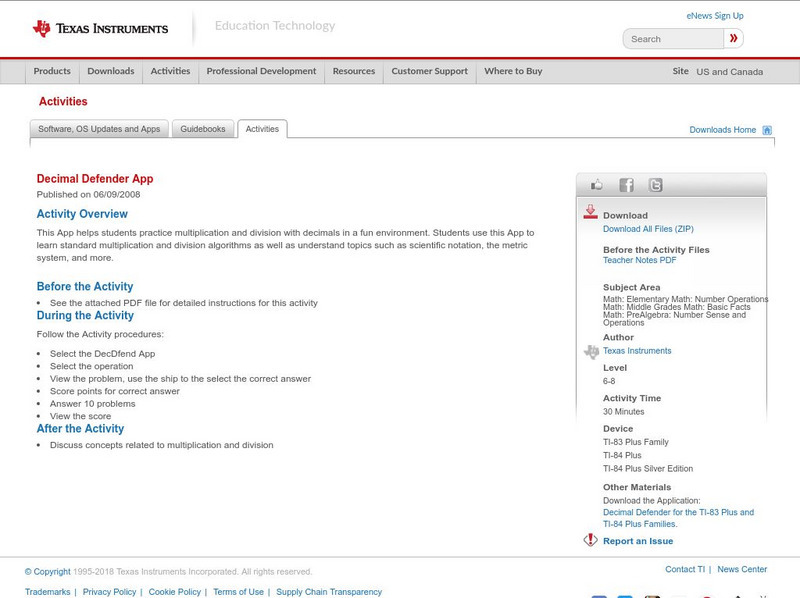 Texas Instruments: Decimal Defender App Activity Texas Instruments: Decimal Defender App Activity