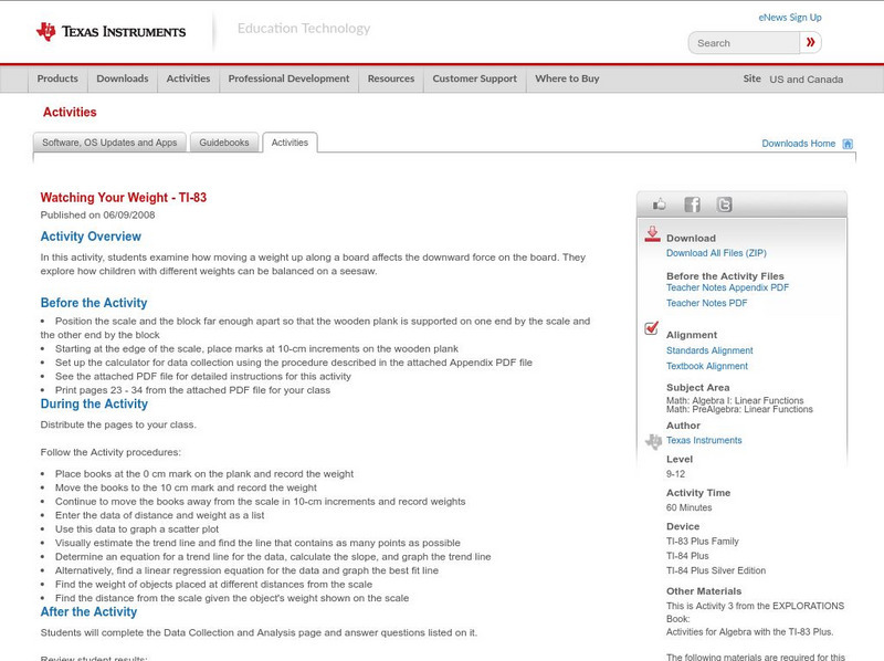 Texas Instruments: Watching Your Weight Ti 83 Activity Texas Instruments: Watching Your Weight Ti 83 Activity