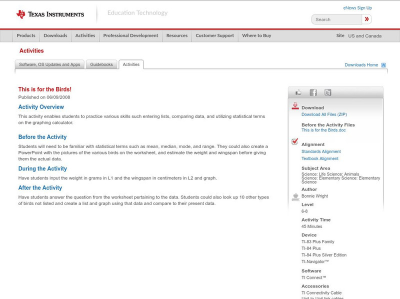 Texas Instruments: This Is for the Birds! Activity Texas Instruments: This Is for the Birds! Activity