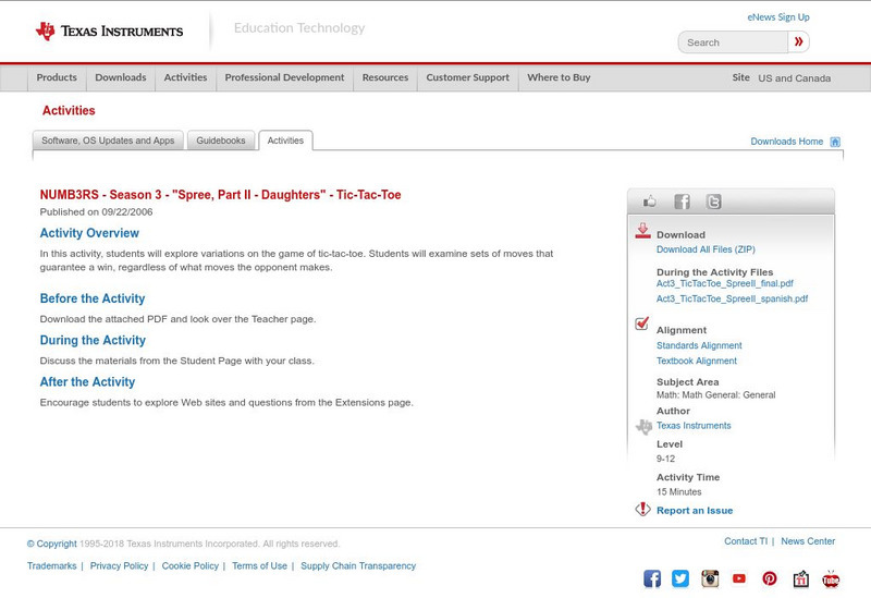 Texas Instruments: Numb3 Rs: Tic Tac Toe Activity Texas Instruments: Numb3 Rs: Tic Tac Toe Activity