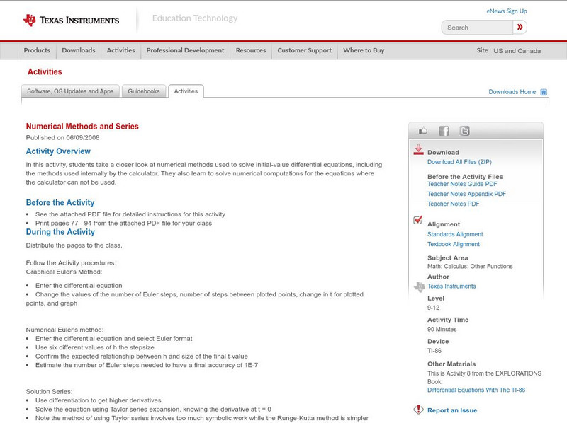 Texas Instruments: Numerical Methods and Series Activity